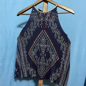 Davina Elegant Navy Geometric Halter Top